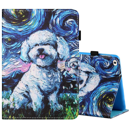 Sewing Thread Horizontal Painted Flat Leather Case with Pen Cover & Anti Skid Strip & Card Slot & Holder & Sleep / Wake-up Function For iPad Mini 5 / 4 / 3 / 2 / 1(Oil Painting Dog)-garmade.com