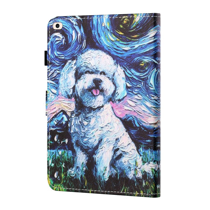 Sewing Thread Horizontal Painted Flat Leather Case with Pen Cover & Anti Skid Strip & Card Slot & Holder & Sleep / Wake-up Function For iPad Mini 5 / 4 / 3 / 2 / 1(Oil Painting Dog)-garmade.com