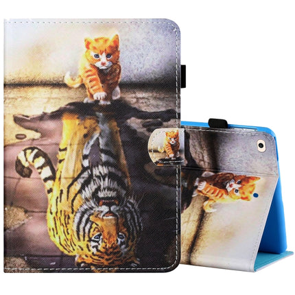 Sewing Thread Horizontal Painted Flat Leather Case with Pen Cover & Anti Skid Strip & Card Slot & Holder & Sleep / Wake-up Function For iPad Mini 5 / 4 / 3 / 2 / 1(Cat And Tiger)-garmade.com