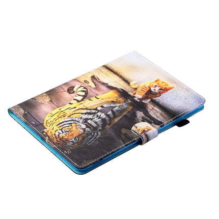 Sewing Thread Horizontal Painted Flat Leather Case with Pen Cover & Anti Skid Strip & Card Slot & Holder & Sleep / Wake-up Function For iPad Mini 5 / 4 / 3 / 2 / 1(Cat And Tiger)-garmade.com