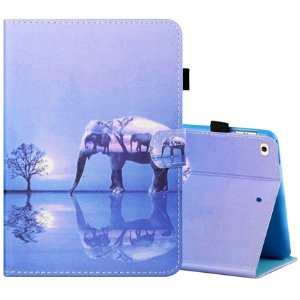 Sewing Thread Horizontal Painted Flat Leather Case with Pen Cover & Anti Skid Strip & Card Slot & Holder & Sleep / Wake-up Function For iPad Mini 5 / 4 / 3 / 2 / 1(Tree And Elephant)-garmade.com