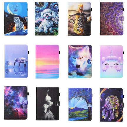 Sewing Thread Horizontal Painted Flat Leather Case with Pen Cover & Anti Skid Strip & Card Slot & Holder & Sleep / Wake-up Function For iPad Mini 5 / 4 / 3 / 2 / 1(Oil Painting Dog)-garmade.com