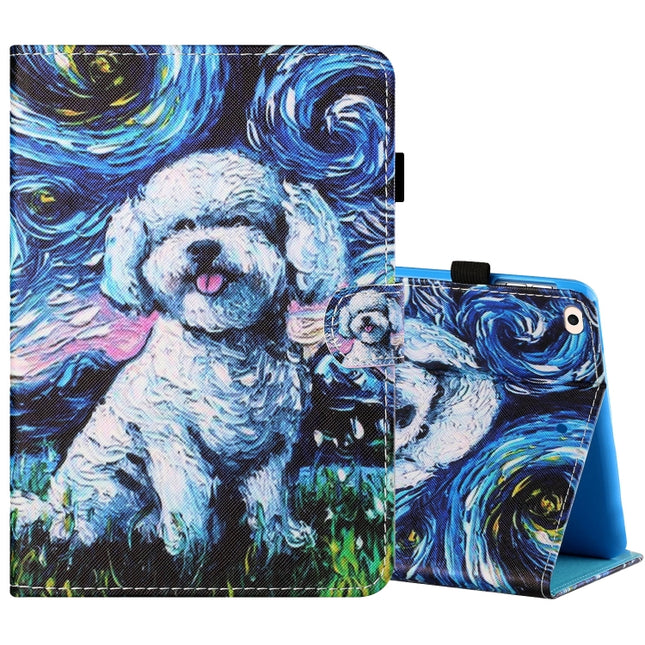 Sewing Thread Horizontal Painted Flat Leather Case with Pen Cover & Anti Skid Strip & Card Slot & Holder & Sleep / Wake-up Function For iPad Air(Oil Painting Dog)-garmade.com