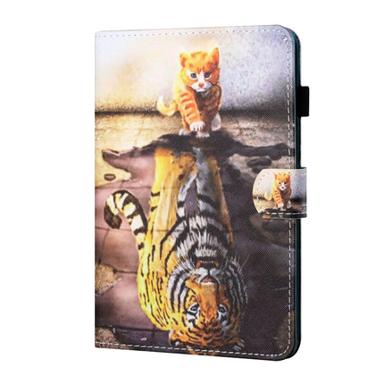 Sewing Thread Horizontal Painted Flat Leather Case with Pen Cover & Anti Skid Strip & Card Slot & Holder & Sleep / Wake-up Function For iPad Air(Cat And Tiger)-garmade.com