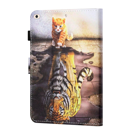 Sewing Thread Horizontal Painted Flat Leather Case with Pen Cover & Anti Skid Strip & Card Slot & Holder & Sleep / Wake-up Function For iPad Air(Cat And Tiger)-garmade.com