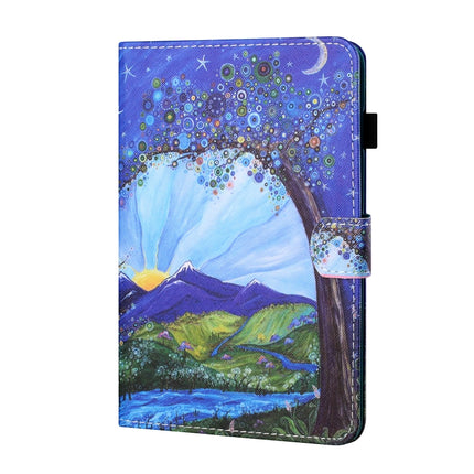 Sewing Thread Horizontal Painted Flat Leather Case with Pen Cover & Anti Skid Strip & Card Slot & Holder & Sleep / Wake-up Function For iPad Air(Sunrise With Tree)-garmade.com