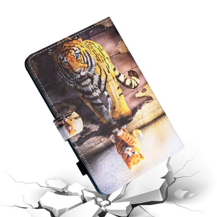 Sewing Thread Horizontal Painted Flat Leather Case with Pen Cover & Anti Skid Strip & Card Slot & Holder & Sleep / Wake-up Function For iPad 9.7 (2018) / (2017)(Cat And Tiger)-garmade.com