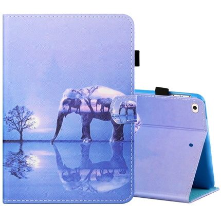Sewing Thread Horizontal Painted Flat Leather Case with Pen Cover & Anti Skid Strip & Card Slot & Holder & Sleep / Wake-up Function For iPad 9.7 (2018) / (2017)(Tree And Elephant)-garmade.com