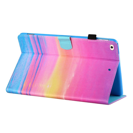 Sewing Thread Horizontal Painted Flat Leather Case with Pen Cover & Anti Skid Strip & Card Slot & Holder & Sleep / Wake-up Function For iPad 9.7 (2018) / (2017)(Sunrise)-garmade.com