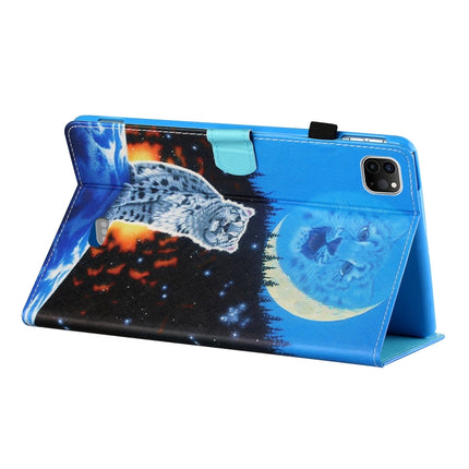 Sewing Thread Horizontal Painted Flat Leather Case with Pen Cover & Anti Skid Strip & Card Slot & Holder & Sleep / Wake-up Function For iPad Air 2022 / 2020 10.9(Double Shadow Tiger)-garmade.com