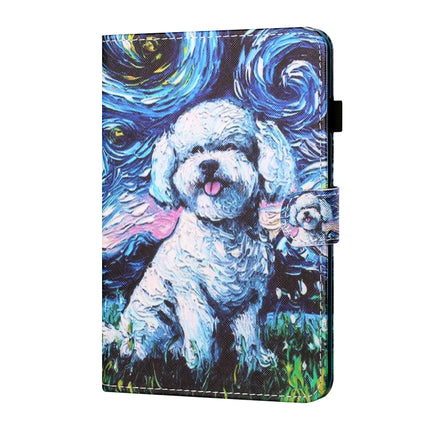 Sewing Thread Horizontal Painted Flat Leather Case with Pen Cover & Anti Skid Strip & Card Slot & Holder & Sleep / Wake-up Function For iPad Air 2022 / 2020 10.9(Oil Painting Dog)-garmade.com