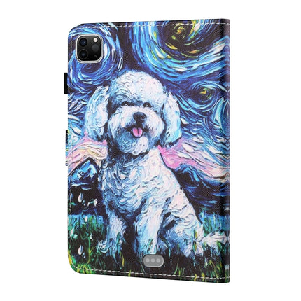 Sewing Thread Horizontal Painted Flat Leather Case with Pen Cover & Anti Skid Strip & Card Slot & Holder & Sleep / Wake-up Function For iPad Air 2022 / 2020 10.9(Oil Painting Dog)-garmade.com