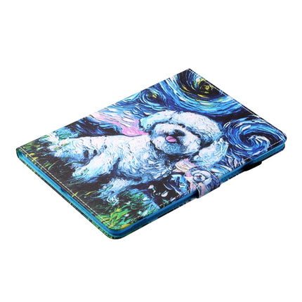 Sewing Thread Horizontal Painted Flat Leather Case with Pen Cover & Anti Skid Strip & Card Slot & Holder & Sleep / Wake-up Function For iPad Air 2022 / 2020 10.9(Oil Painting Dog)-garmade.com
