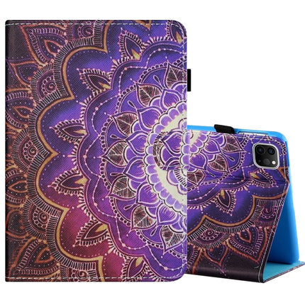 Sewing Thread Horizontal Painted Flat Leather Case with Pen Cover & Anti Skid Strip & Card Slot & Holder & Sleep / Wake-up Function For iPad Air 2022 / 2020 10.9(Datura Flowers)-garmade.com