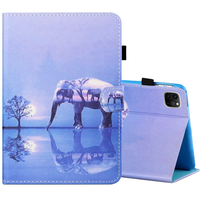 Sewing Thread Horizontal Painted Flat Leather Case with Pen Cover & Anti Skid Strip & Card Slot & Holder & Sleep / Wake-up Function For iPad Air 2022 / 2020 10.9(Tree And Elephant)-garmade.com