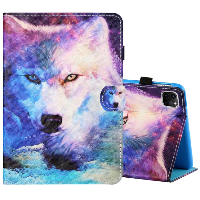 Sewing Thread Horizontal Painted Flat Leather Case with Pen Cover & Anti Skid Strip & Card Slot & Holder & Sleep / Wake-up Function For iPad Air 2022 / 2020 10.9(Wolf)-garmade.com