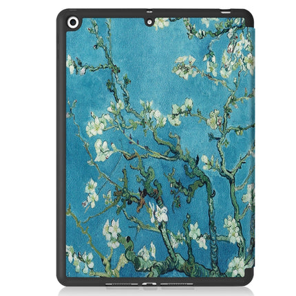 For iPad 10.2 2021 / 2020 / 2019 TPU Colored Drawing Horizontal Flip Leather Case with Three-folding Holder & Sleep / Wake-up Function(Apricot Flower)-garmade.com