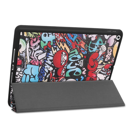 For iPad 10.2 2021 / 2020 / 2019 TPU Colored Drawing Horizontal Flip Leather Case with Three-folding Holder & Sleep / Wake-up Function(Graffiti)-garmade.com