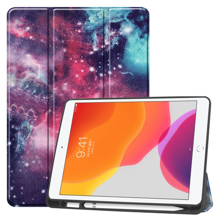 For iPad 10.2 2021 / 2020 / 2019 TPU Colored Drawing Horizontal Flip Leather Case with Three-folding Holder & Sleep / Wake-up Function(Silver Nebula)-garmade.com