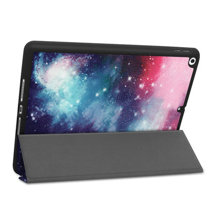 For iPad 10.2 2021 / 2020 / 2019 TPU Colored Drawing Horizontal Flip Leather Case with Three-folding Holder & Sleep / Wake-up Function(Silver Nebula)-garmade.com