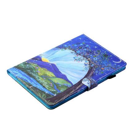 For Samsung Galaxy Tab S6 Lite SM-P610 / 615 Sewing Thread Horizontal Painted Flat Leather Case with Pen Cover & Anti Skid Strip & Card Slot & Holder & Sleep / Wake-up Function(Sunrise With Tree)-garmade.com