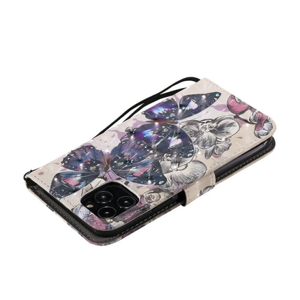 3D Painting Horizontal Flip Leather Case with Holder & Card Slot & Lanyard For iPhone 12 / 12 Pro(Black Butterflies)-garmade.com