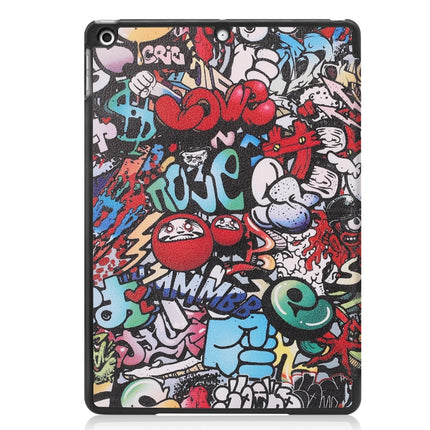 For iPad 10.2 2021 / 2020 / 2019 Colored Drawing Horizontal Flip Leather Case with Three-folding Holder & Sleep / Wake-up Function(Graffiti)-garmade.com