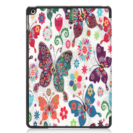 For iPad 10.2 2021 / 2020 / 2019 Colored Drawing Horizontal Flip Leather Case with Three-folding Holder & Sleep / Wake-up Function(Colorful Butterfly)-garmade.com