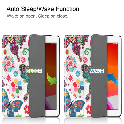 For iPad 10.2 2021 / 2020 / 2019 Colored Drawing Horizontal Flip Leather Case with Three-folding Holder & Sleep / Wake-up Function(Colorful Butterfly)-garmade.com