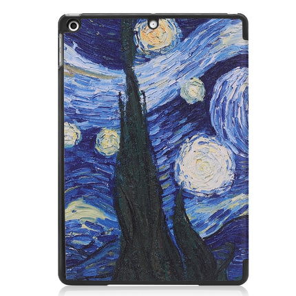 For iPad 10.2 2021 / 2020 / 2019 Colored Drawing Horizontal Flip Leather Case with Three-folding Holder & Sleep / Wake-up Function(Starry Sky)-garmade.com