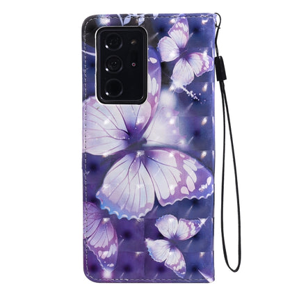 For Samsung Galaxy Note 20 Ultra 3D Painting Horizontal Flip Leather Case with Holder & Card Slot & Lanyard(Purple Butterflies)-garmade.com