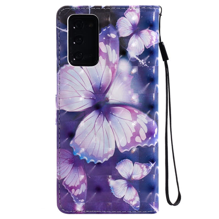 For Samsung Galaxy Note 20 3D Painting Horizontal Flip Leather Case with Holder & Card Slot & Lanyard(Purple Butterflies)-garmade.com