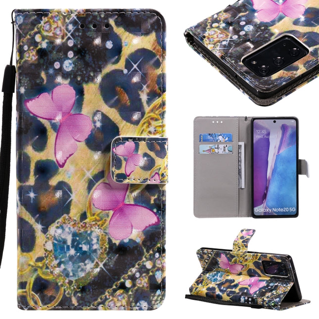 For Samsung Galaxy Note 20 3D Painting Horizontal Flip Leather Case with Holder & Card Slot & Lanyard(Pink Butterflies)-garmade.com