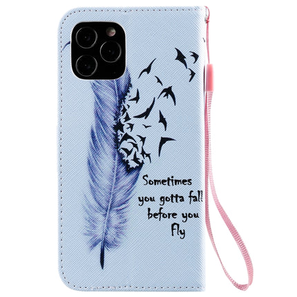 Painting Horizontal Flip Leather Case with Holder & Card Slot & Lanyard For iPhone 12 / 12 Pro(Feather)-garmade.com