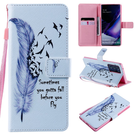 For Samsung Galaxy Note 20 Ultra Painting Horizontal Flip Leather Case with Holder & Card Slot & Lanyard(Feather)-garmade.com