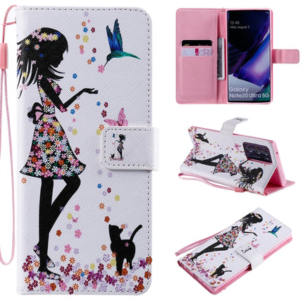 For Samsung Galaxy Note 20 Ultra Painting Horizontal Flip Leather Case with Holder & Card Slot & Lanyard(Woman and Cat)-garmade.com