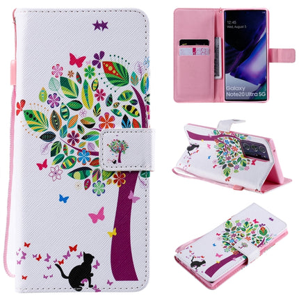 For Samsung Galaxy Note 20 Ultra Painting Horizontal Flip Leather Case with Holder & Card Slot & Lanyard(Cat and Tree)-garmade.com