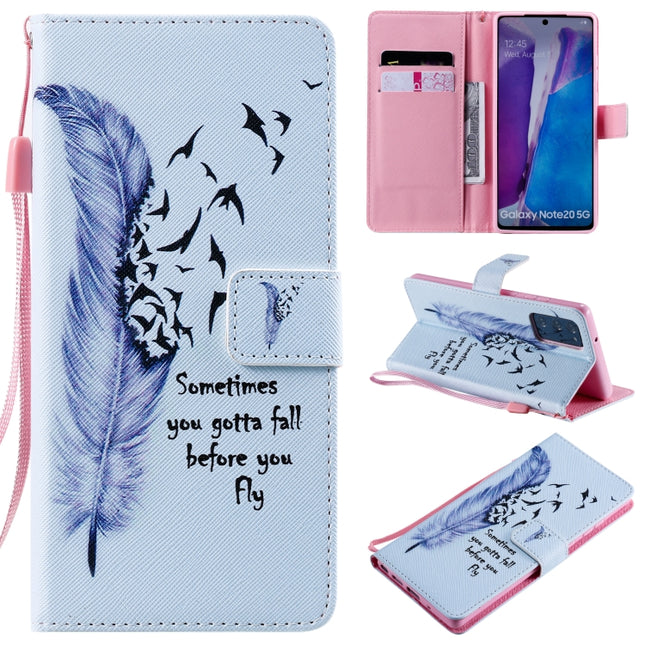 For Samsung Galaxy Note 20 Painting Horizontal Flip Leather Case with Holder & Card Slot & Lanyard(Feather)-garmade.com
