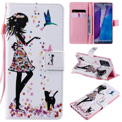 For Samsung Galaxy Note 20 Painting Horizontal Flip Leather Case with Holder & Card Slot & Lanyard(Woman and Cat)-garmade.com