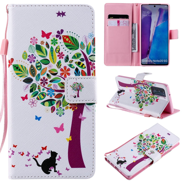 For Samsung Galaxy Note 20 Painting Horizontal Flip Leather Case with Holder & Card Slot & Lanyard(Cat and Tree)-garmade.com