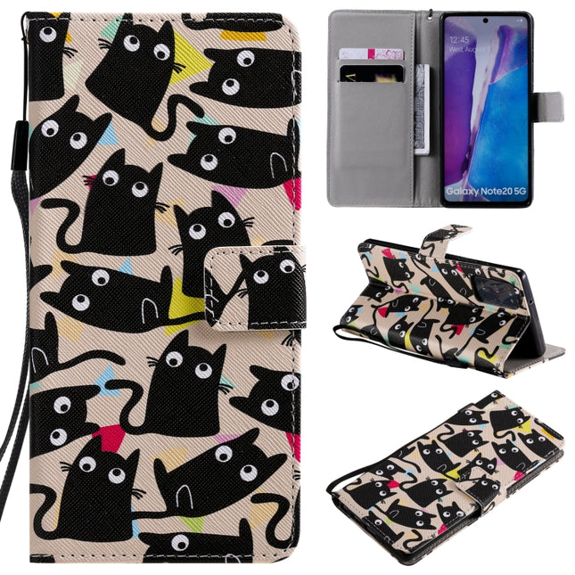 For Samsung Galaxy Note 20 Painting Horizontal Flip Leather Case with Holder & Card Slot & Lanyard(Cat Ears)-garmade.com