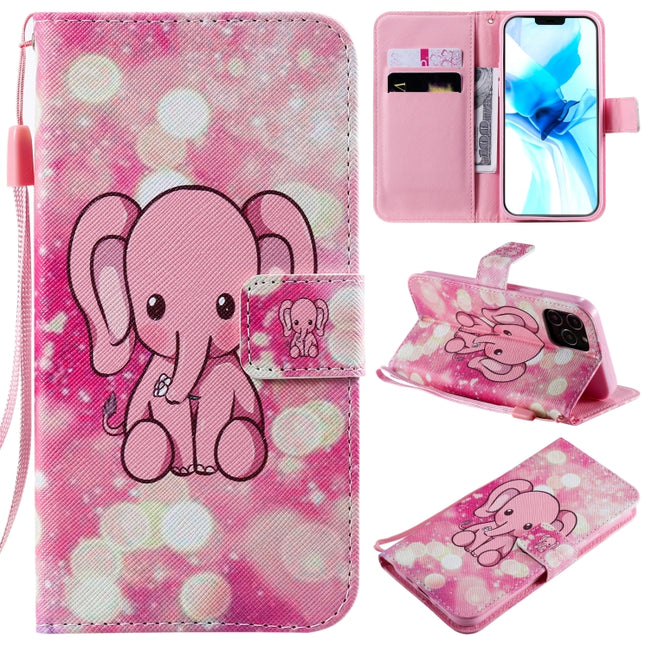 Painting Horizontal Flip Leather Case with Holder & Card Slot & Lanyard For iPhone 12 / 12 Pro(Pink Elephant)-garmade.com
