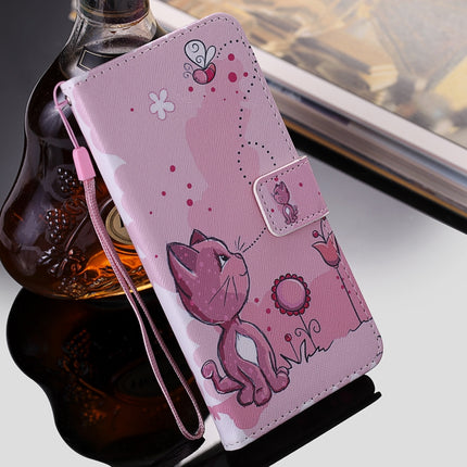 Painting Horizontal Flip Leather Case with Holder & Card Slot & Lanyard For iPhone 12 Pro Max(Cat and Bee)-garmade.com