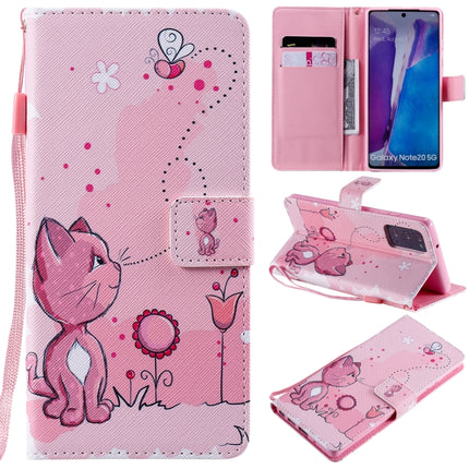 For Samsung Galaxy Note 20 Painting Horizontal Flip Leather Case with Holder & Card Slot & Lanyard(Cat and Bee)-garmade.com