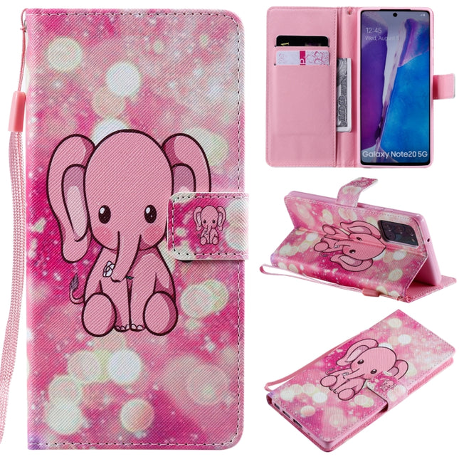 For Samsung Galaxy Note 20 Painting Horizontal Flip Leather Case with Holder & Card Slot & Lanyard(Pink Elephant)-garmade.com