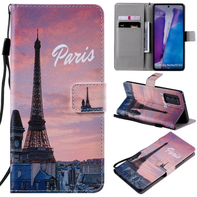For Samsung Galaxy Note 20 Painting Horizontal Flip Leather Case with Holder & Card Slot & Lanyard(Eiffel Tower)-garmade.com