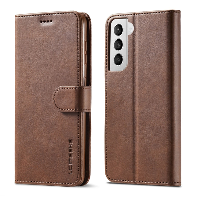 For Samsung Galaxy S21 5G LC.IMEEKE Calf Texture Horizontal Flip Leather Case with Holder & Card Slots & Wallet(Brown)-garmade.com