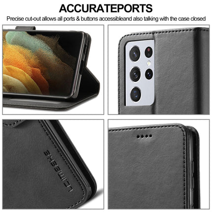 For Samsung Galaxy S21 Ultra 5G LC.IMEEKE Calf Texture Horizontal Flip Leather Case with Holder & Card Slots & Wallet(Black)-garmade.com