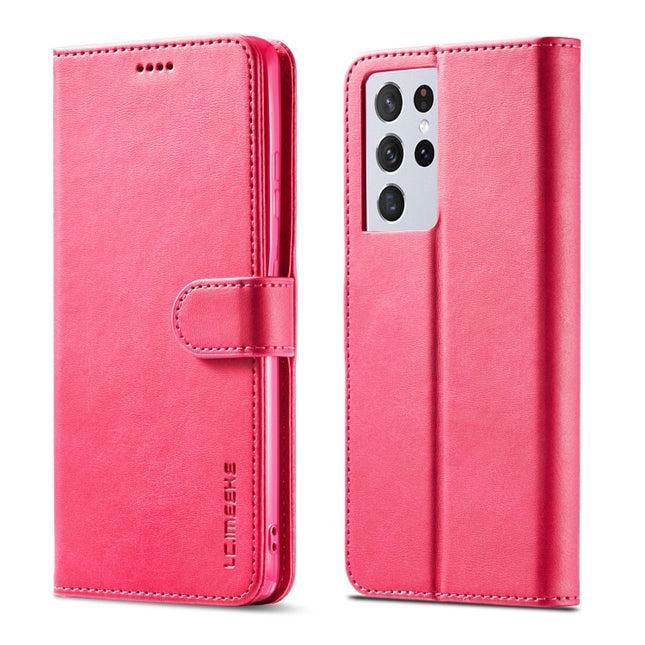 For Samsung Galaxy S21 Ultra 5G LC.IMEEKE Calf Texture Horizontal Flip Leather Case with Holder & Card Slots & Wallet(Red)-garmade.com