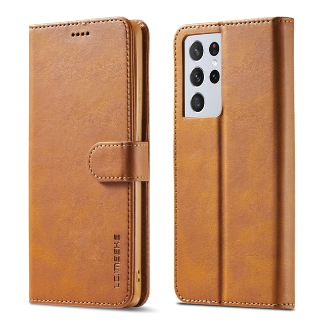 For Samsung Galaxy S21 Ultra 5G LC.IMEEKE Calf Texture Horizontal Flip Leather Case with Holder & Card Slots & Wallet(Yellow)-garmade.com